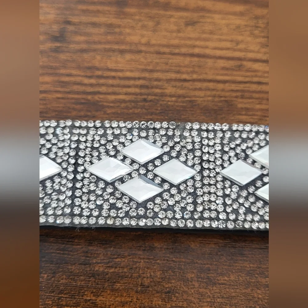 Crystal Mirrored Embellished Black Leather Rodeo Western Belt